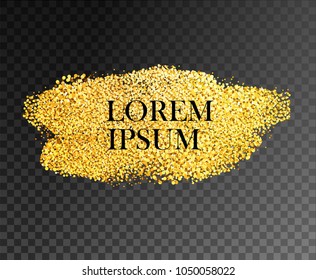 Gold stain glittering texture. Vector gold desigh element on dark transparency background.