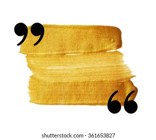 Gold stain quotation mark speech bubble. Empty quote blank citation template. Design element for greeting card, wedding invitation, information, message, motivation, comment etc. Vector illustration.