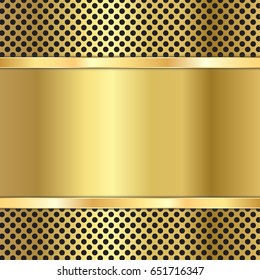 Gold stainless steel metal plate perforated and steel bar background. Vector design.