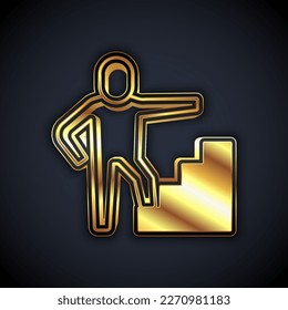 Gold Stair with finish flag icon isolated on black background. Career growth business concept. Concept of business development. Vector