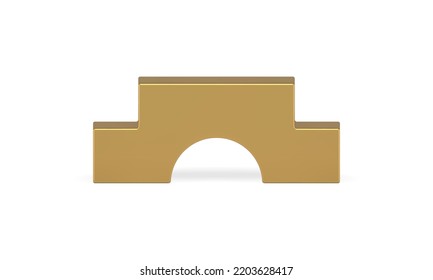 Gold staircase arch podium curved pedestal victory competition front view realistic vector illustration. Premium stairs base foundation winner contest achievement geometric construction stand showcase