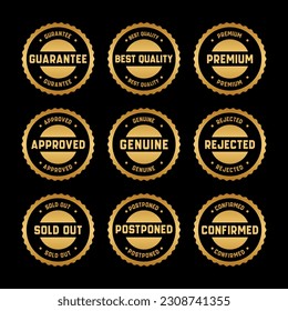 Gold Stamp design set - premium quality, guaranteed, approved, sold out, postponed, confirmed, genuine, rejected.	