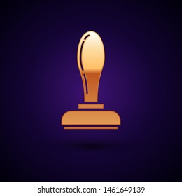 Gold Stamp icon isolated on dark blue background.  Vector Illustration
