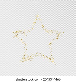 Gold Star Abstract Vector Transparent Background. Happy Streamer Design. Ribbon Christmas Invitation. Golden Swirl Poster.