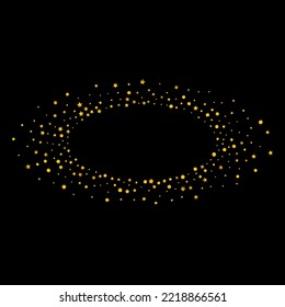 Gold Star Art Vector Black Background. Anniversary Dot Backdrop. Golden Round Bridal Illustration. Constellation Rich Texture.