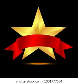 gold star award with red ribbon vector 