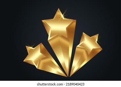 Plantilla de las estrellas del oro. Ceremonia de entrega. Concepto del premio estrella dorada, fondo aislado o negro