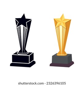 Gold Star Award Trophies Illustrations Unique Design. White Background, And Premium Design. Premium Simple Design. Award Concept Is Reward Victory And Rank, Game, Goal And Successful Win.