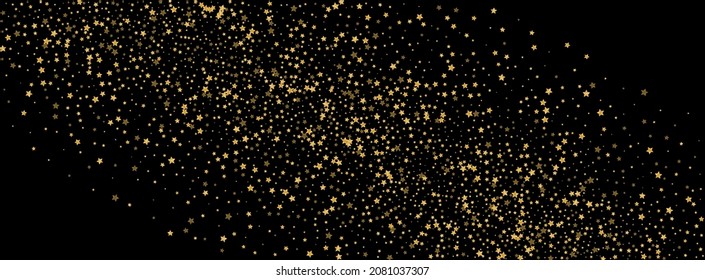 Gold Star Background Black Vector. Confetti Success Template. Yellow Celebrate. Celebration Card. Shiny Sequin Magic.