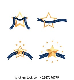 Gold Star Badge Ribbon Vector Collection
