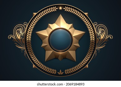 Gold Star Badge Template On Blue Background