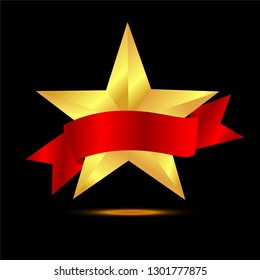 gold star with banner on a black background vector 2