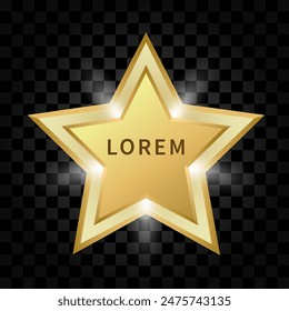 Estrella dorada con rayos brillantes sobre un fondo transparente oscuro