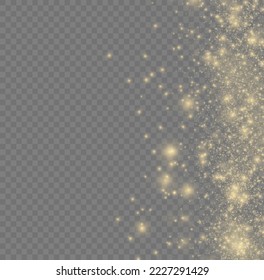 Gold star burst glare with sparkles on transparent background. Glitter special light effect. Yellow dust sparks glitter, star night sky, space, dusty shine lights. Christmas shining flare bokeh Vector