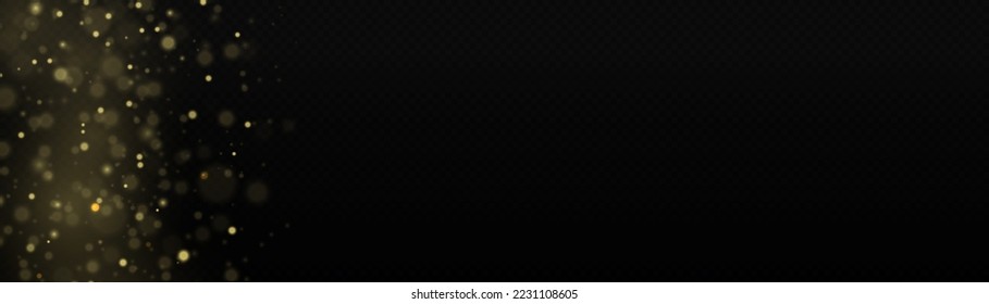 Gold star burst glare with sparkles on transparent background. Glitter special light effect. Yellow dust sparks glitter, star night sky, space, dusty shine lights. Christmas shining flare bokeh Vector