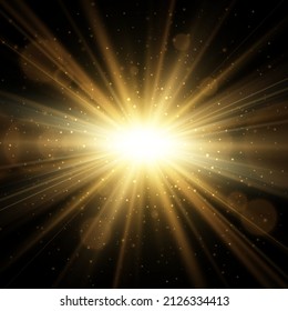 Gold star burst with sparkles. Golden glitter light effect. Vector illustration