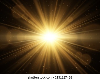 Gold star burst with sparkles. Golden glitter light effect. Vector illustration