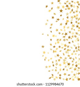 Gold star confetti celebration isolated on white background. Falling stars golden abstract pattern decoration. Glitter confetti Christmas card, New Year. Shiny sparkles Vector illustration