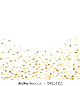 Gold star confetti celebration isolated on white background. Falling stars golden abstract pattern decoration. Glitter confetti Christmas card, New Year. Shiny sparkles on floor Vector illustration