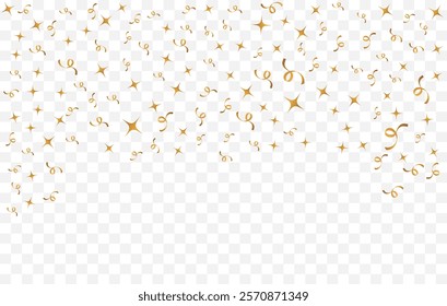 Gold star and confetti. Confetti celebration party background design, Falling shiny golden star confetti isolated on transparent background