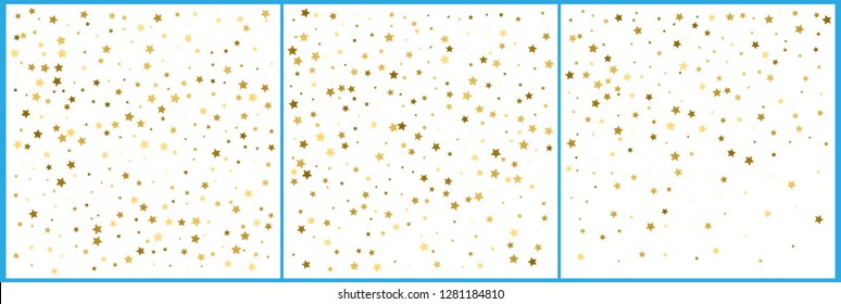 Gold star confetti celebrations. Simple festive modern design. Holiday vector. Set 3 in 1