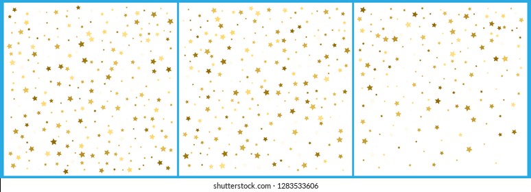 Gold star confetti celebrations. Simple festive modern design. Holiday vector. Set 3 in 1