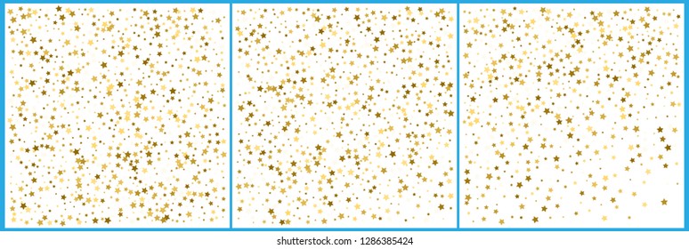 Gold star confetti celebrations. Simple festive modern design. Holiday vector. Set 3 in 1