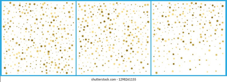 Gold star confetti celebrations. Simple festive modern design. Holiday vector. Set 3 in 1