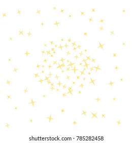 Gold star Confetti. Star Falling Pattern with ground confetti. Gentle Gold Yellow Pattern for your project. Starlight Night. Astral Design. Confetti Fall Chaotic Decor. Modern Creative Pattern. Vector