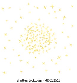 Gold star Confetti. Star Falling Pattern with ground confetti. Gentle Gold Yellow Pattern for your project. Starlight Night. Astral Design. Confetti Fall Chaotic Decor. Modern Creative Pattern. Vector