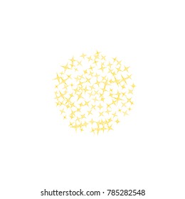 Gold star Confetti. Star Falling Pattern with ground confetti. Gentle Gold Yellow Pattern for your project. Starlight Night. Astral Design. Confetti Fall Chaotic Decor. Modern Creative Pattern. Vector