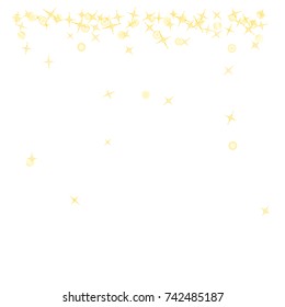 Gold star Confetti frame. Star Falling Pattern with ground confetti. Gentle Gold Yellow Pattern for your project. Confetti Fall Chaotic Decor. Modern Creative Pattern.