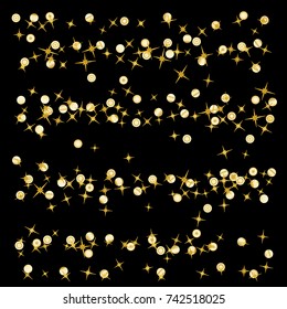 Gold star Confetti frame.Star Falling Pattern with ground confetti.Gentle Gold Yellow Pattern for your project.Starlight Night.Astral Design. Confetti Fall Chaotic Decor.Modern Creative Pattern.Vector