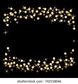 Gold star Confetti frame.Star Falling Pattern with ground confetti.Gentle Gold Yellow Pattern for your project.Starlight Night.Astral Design. Confetti Fall Chaotic Decor.Modern Creative Pattern.Vector