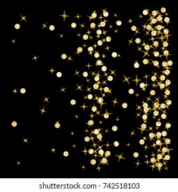 Gold star Confetti frame.Star Falling Pattern with ground confetti.Gentle Gold Yellow Pattern for your project.Starlight Night.Astral Design. Confetti Fall Chaotic Decor.Modern Creative Pattern.Vector