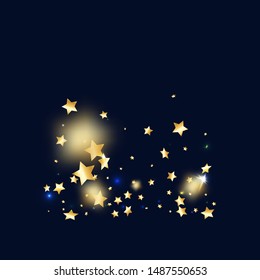 Gold star confetti on black background.  Minimalistic fallen particle. Abstract vector colorful confetti. Birthday party backdrop. Christmas card template