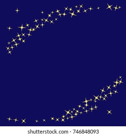 Gold star Confetti on dark blue background for your project. Starlight Night. Astral Design. Chaotic Decor. Modern Creative Pattern.Vector