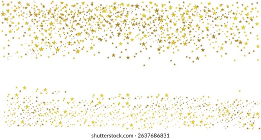Gold Star Confetti on White Background for Celebrations. Star Scatter Glitter Confetti Gold Frame Banner.