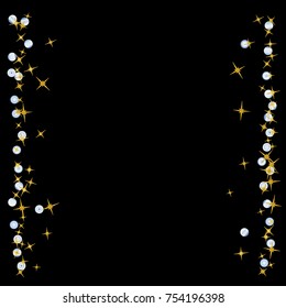 Gold star Confetti pattern with beautiful blue planets on black background. Gentle Gold Yellow Stars and Blue Planets for your project. Starlight Night. Astral Design. Modern Creative Pattern. Vector