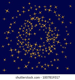 Gold star Confetti pattern. Starlight Night. Blue background. Astral Design. Confetti Fall Chaotic Decor. Modern Creative Pattern. Gentle Gold Yellow Pattern for your project. Vector