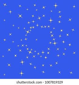Gold star Confetti pattern. Starlight Night. Blue background. Astral Design. Confetti Fall Chaotic Decor. Modern Creative Pattern. Gentle Gold Yellow Pattern for your project. Vector