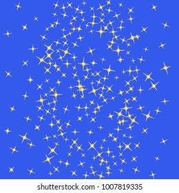 Gold star Confetti pattern. Starlight Night. Blue background. Astral Design. Confetti Fall Chaotic Decor. Modern Creative Pattern. Gentle Gold Yellow Pattern for your project. Vector