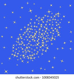 Gold star Confetti pattern. Starlight Night. Blue background. Astral Design. Confetti Fall Chaotic Decor. Modern Creative Pattern. Gentle Gold Yellow Pattern for your project. Vector
