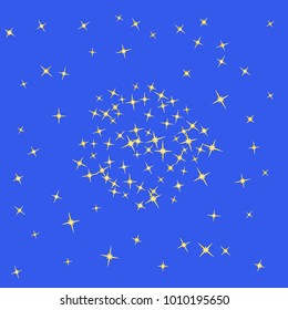 Gold star Confetti pattern. Starlight Night. Blue background. Astral Design. Confetti Fall Chaotic Decor. Modern Creative Pattern. Gentle Gold Yellow Pattern for your project. Vector