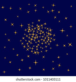 Gold star Confetti pattern. Starlight Night. Blue background. Astral Design. Confetti Fall Chaotic Decor. Modern Creative Pattern. Gentle Gold Yellow Pattern for your project. Vector