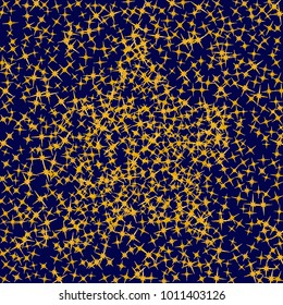 Gold star Confetti pattern. Starlight Night. Blue background. Astral Design. Confetti Fall Chaotic Decor. Modern Creative Pattern. Gentle Gold Yellow Pattern for your project. Vector