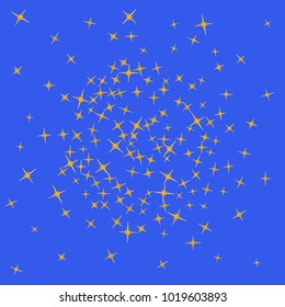 Gold star Confetti pattern. Starlight Night. Blue background. Astral Design. Confetti Fall Chaotic Decor. Modern Creative Pattern. Gentle Gold Yellow Pattern for your project. Vector