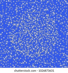 Gold star Confetti pattern. Starlight Night. Blue background. Astral Design. Confetti Fall Chaotic Decor. Modern Creative Pattern. Gentle Gold Yellow Pattern for your project. Vector