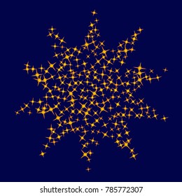 Gold star Confetti pattern. Starlight Night. Blue background. Astral Design. Confetti Fall Chaotic Decor. Modern Creative Pattern. Gentle Gold Yellow Pattern for your project. Vector