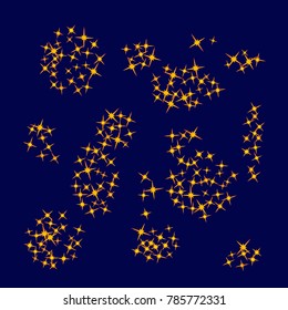 Gold star Confetti pattern. Starlight Night. Blue background. Astral Design. Confetti Fall Chaotic Decor. Modern Creative Pattern. Gentle Gold Yellow Pattern for your project. Vector